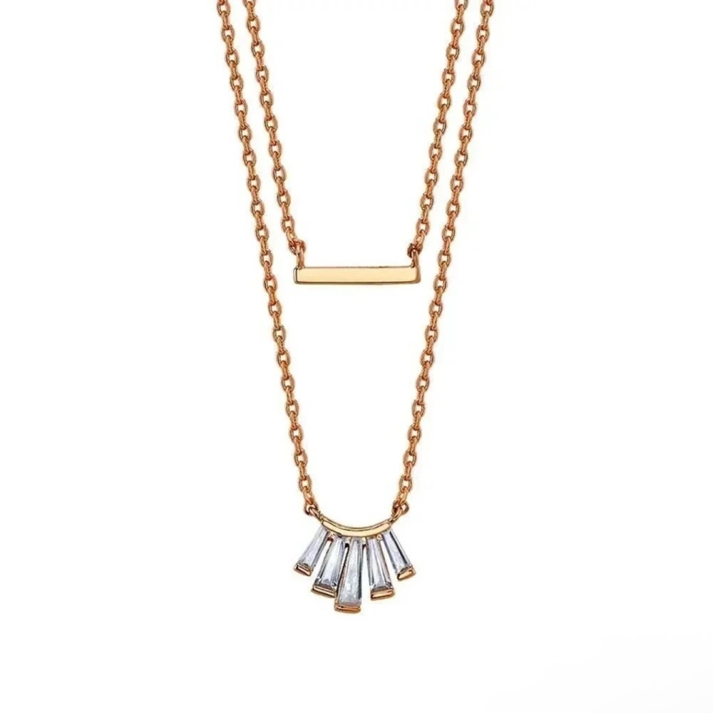Energy Rose Gold Plated Cubic Zirconia and Bar Layered Pendant Necklace NWT